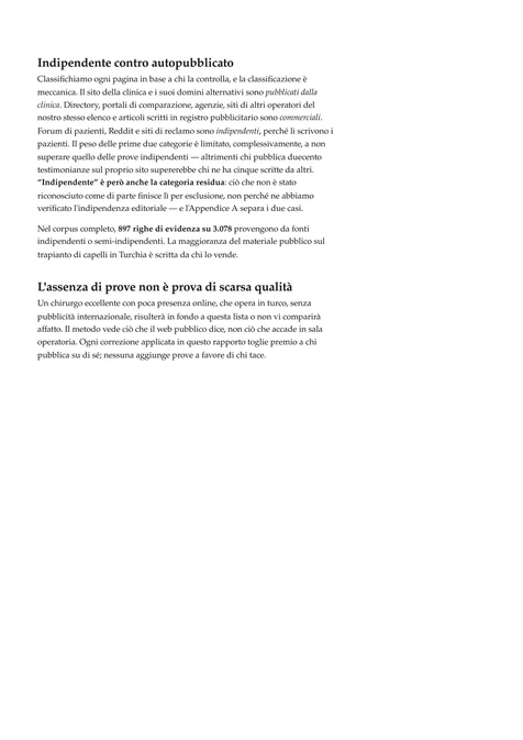 Indipendente o autopubblicato — pagina del rapporto HairRank